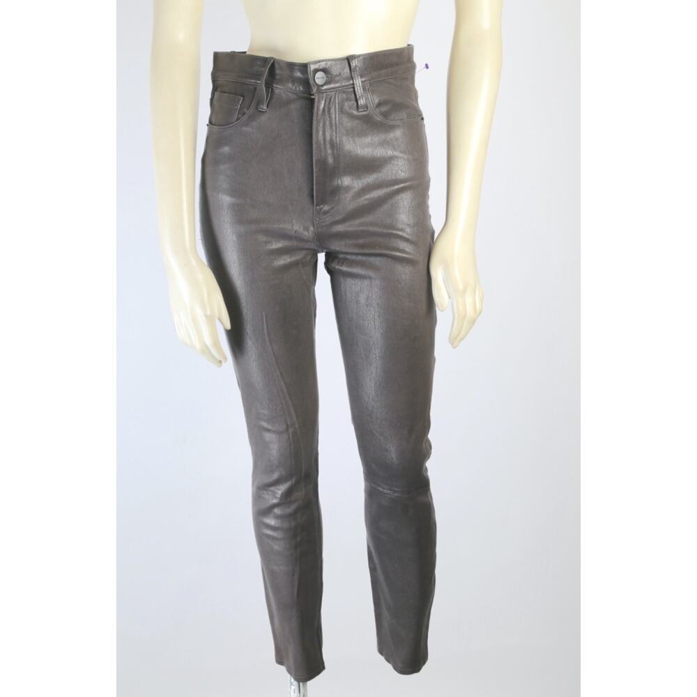 Frame Denim Brown Leather Pants All High Rise Skinny Tobacco Lambskin Size 28